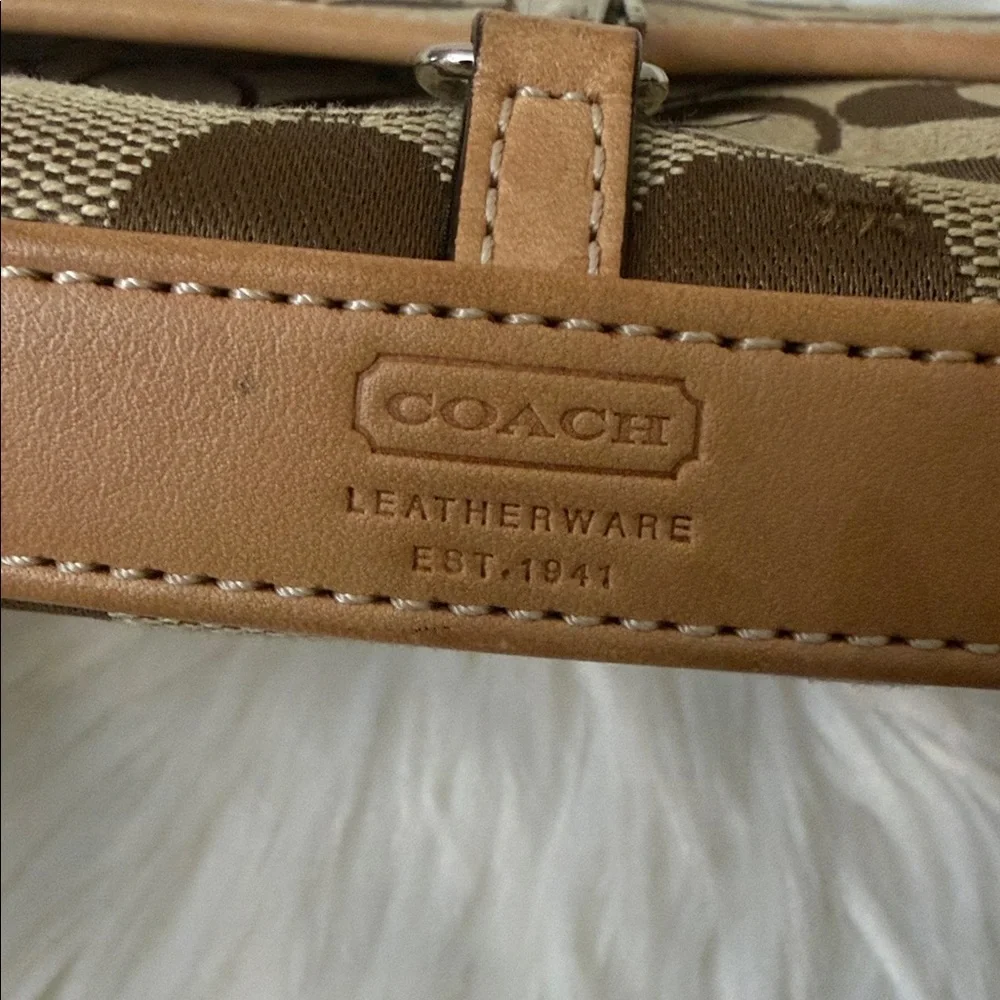 Coach Vintage Tan and Brown Signature Shoulder Bag # 6348